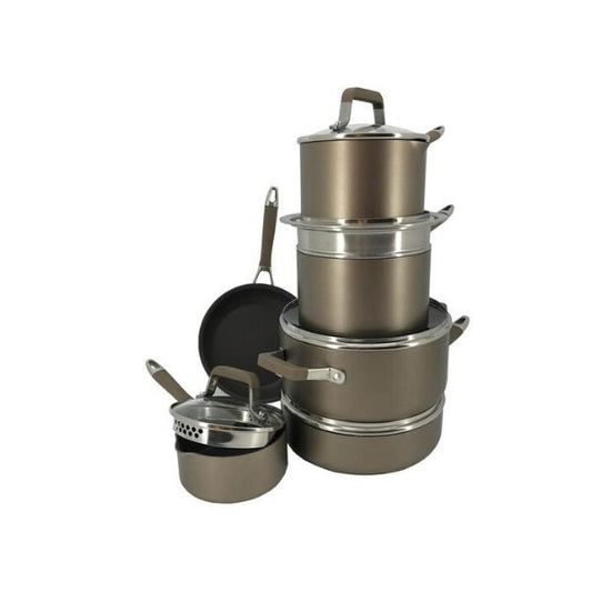 Nuvora Kitchen Classic 12-Piece Champagne Bronze Nonstick Aluminum Cookware Set