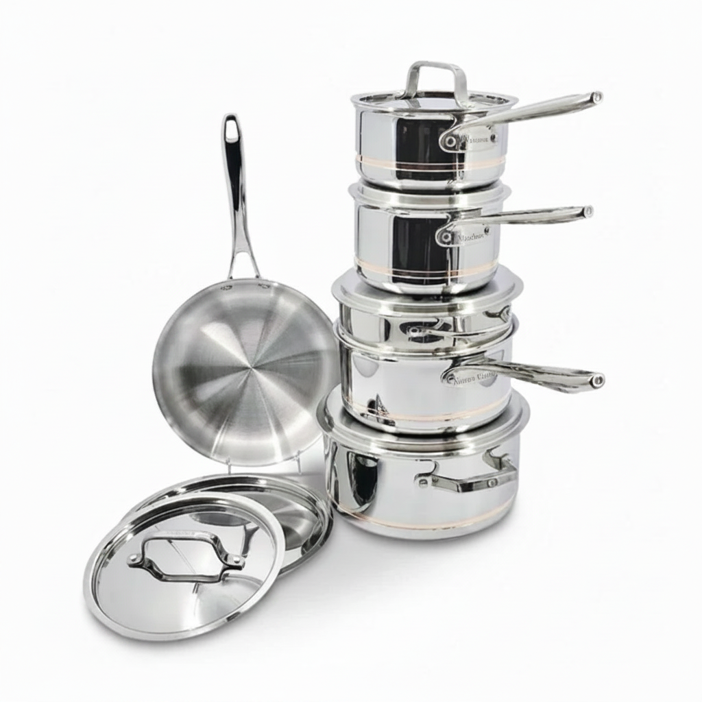Nuvora Kitchen Professional 12-Piece 5-Ply Copper Core Stainless Steel Cookware Set
