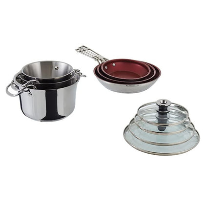 Nuvora Kitchen Signature 10-Piece Stacking Stainless Steel Cookware Set – Aluminum Base, Induction Compatible
