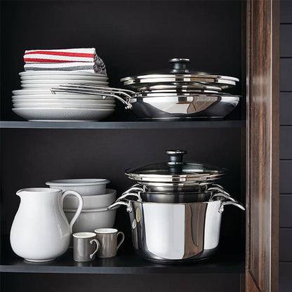 Nuvora Kitchen Signature 10-Piece Stacking Stainless Steel Cookware Set – Aluminum Base, Induction Compatible