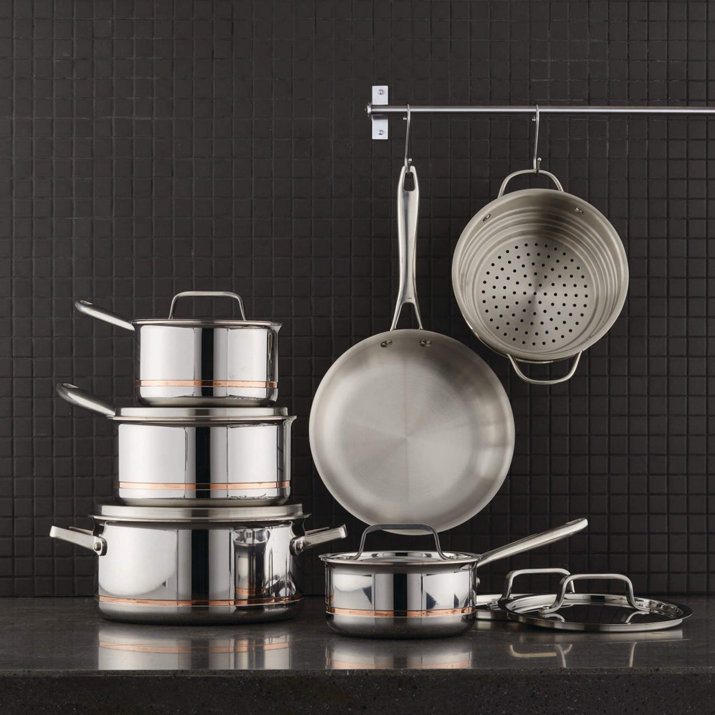 Nuvora Kitchen Professional 12-Piece 5-Ply Copper Core Stainless Steel Cookware Set