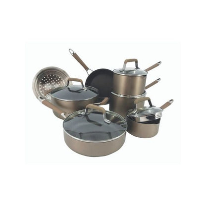 Nuvora Kitchen Classic 12-Piece Champagne Bronze Nonstick Aluminum Cookware Set