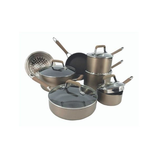 Nuvora Kitchen Classic 12-Piece Champagne Bronze Nonstick Aluminum Cookware Set