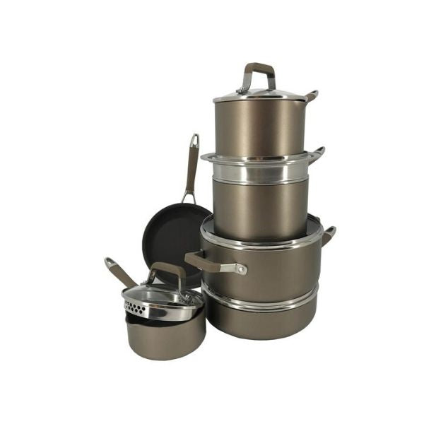 Nuvora Kitchen Classic 12-Piece Champagne Bronze Nonstick Aluminum Cookware Set