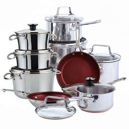 Nuvora Kitchen Signature 10-Piece Stacking Stainless Steel Cookware Set – Aluminum Base, Induction Compatible