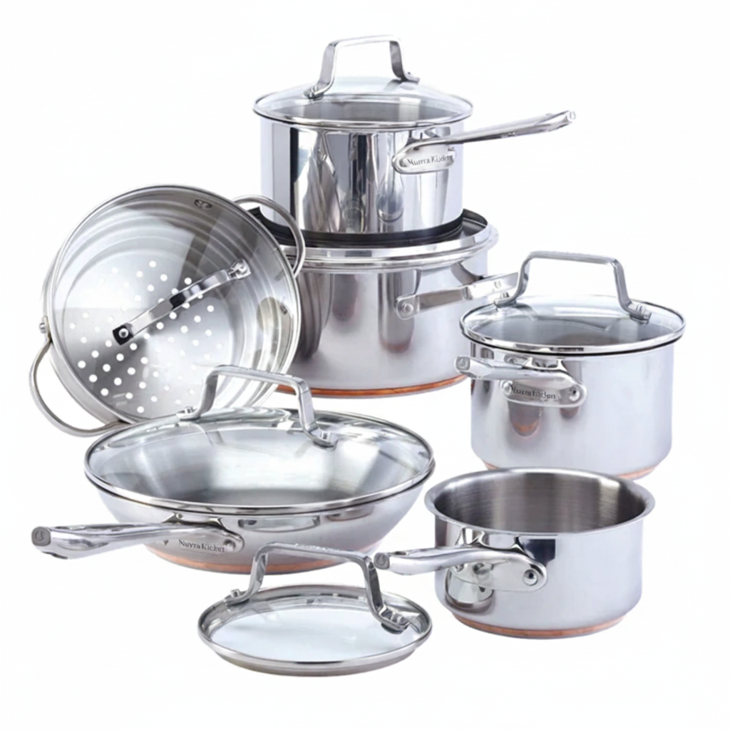 Nuvora Kitchen12-Piece 5-Ply Copper Core Stainless Steel Cookware Set