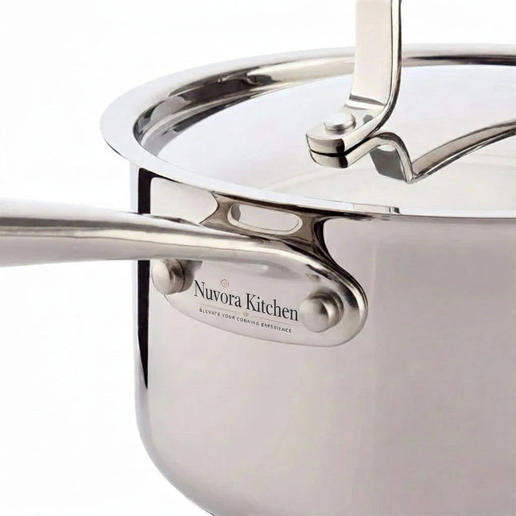 Nuvora Kitchen Signature 12-Piece Stainless Steel Cookware Set – Aluminum Core, Induction Compatible