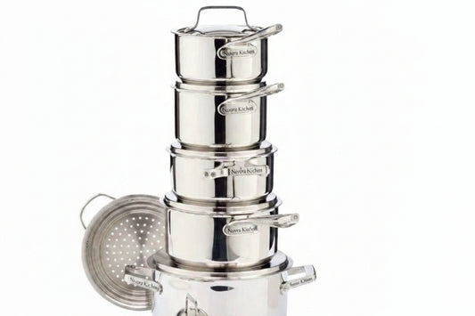 Nuvora Kitchen Signature 12-Piece Stainless Steel Cookware Set – Aluminum Core, Induction Compatible